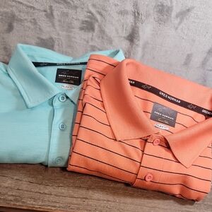 Greg Norman Collection Men's Polo - Coral and Aqua Blue